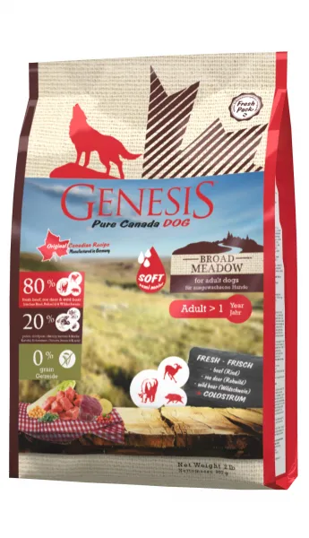 Genesis Pure Canada Broad Meadow - Суха храна за израснали кучета,полувлажна, говеждо, елен, див глиган 11.79 кг. 1