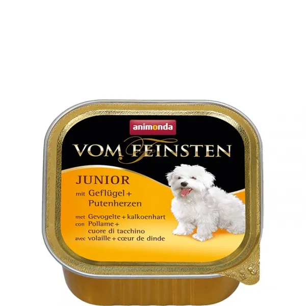 Animonda Vom Feinsten Junior Poultry Turkey Hearts - Пастет с пилешко и пуешки сърца, за кучета от 1 до 12 месеца, 4 броя х 150 гр.