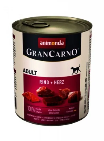Animonda GranCarno Original Adult with Beef and Heart -Консервирана храна за израснали кучета с телешко и пуешки сърца, 3 броя х 400 гр.