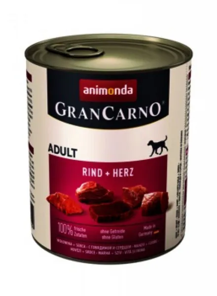 Animonda GranCarno Original Adult with Beef and Heart -Консервирана храна за израснали кучета с телешко и пуешки сърца, 2 броя х 800 гр.