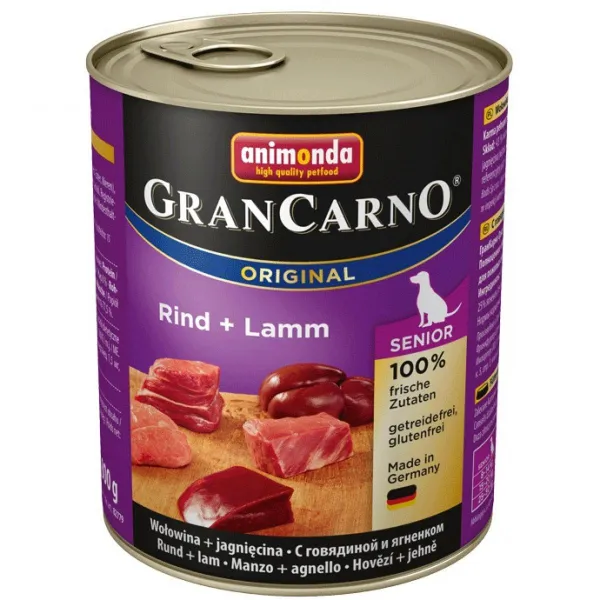 Animonda GranCarno Original Senior with Veal and Lamb -Консервирана храна с говеждо и агнешко месо, за кучета над 7 години, 2 броя х 800 гр.