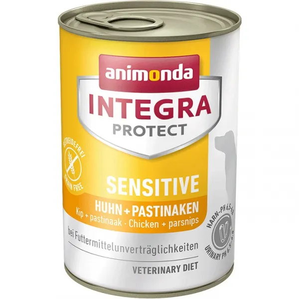 Animonda integra protect sensible chicken -Храна с пилешко месо и пъщърнак, за кучета с кожна или храносмилателна алергия, 2 броя х 400 гр.