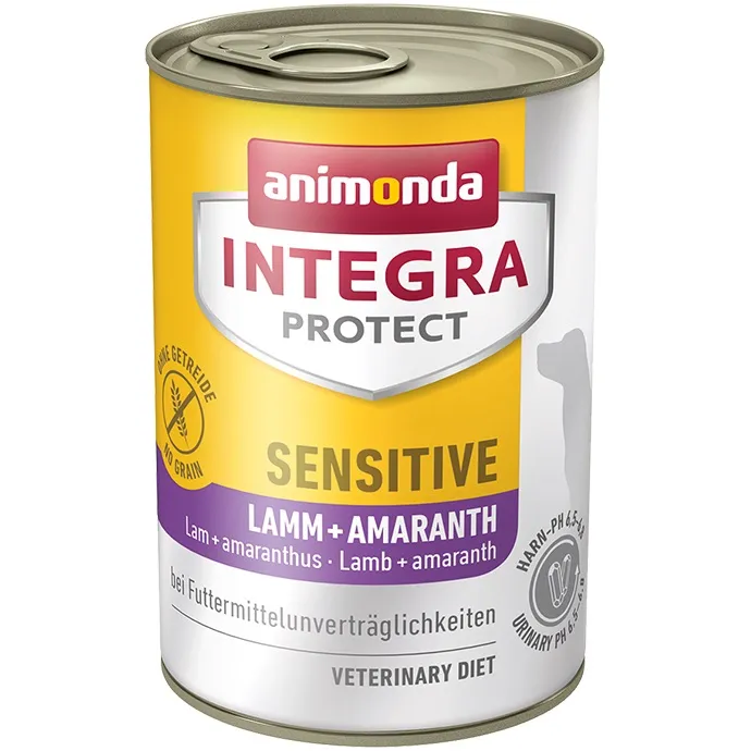 Animonda Integra Protect Sensitive -Храна за кучета, при хранителна непоносимост и образуването на камъни на струвит или калциев оксалат,с агнешко месо, 2 броя х 400 гр.