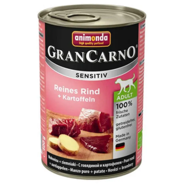 Animonda Gran Carno Sensitiv - Храна за пораснали, чувстителни кучета с говеждо и картофи, 3 броя х 400 гр.