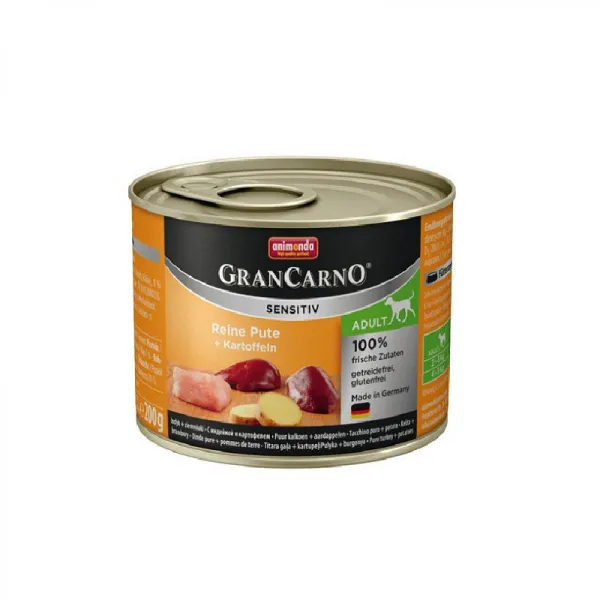 Animonda Gran Carno Sensitive - Храна за чувствителни кучета с пуешко месо и картофи, 3 броя х 400 гр.