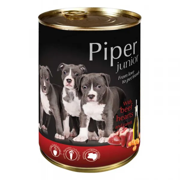 Piper Junior -Премиум консервирана храна за малки кученца, телешко месо и ябълки, 4 броя х 400 гр.