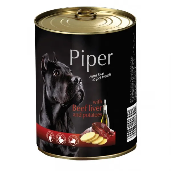 Piper with beef liver and potatoes -Консервирана храна за пораснали кучета с телешки дроб и картофи, 4 броя х 400 гр.