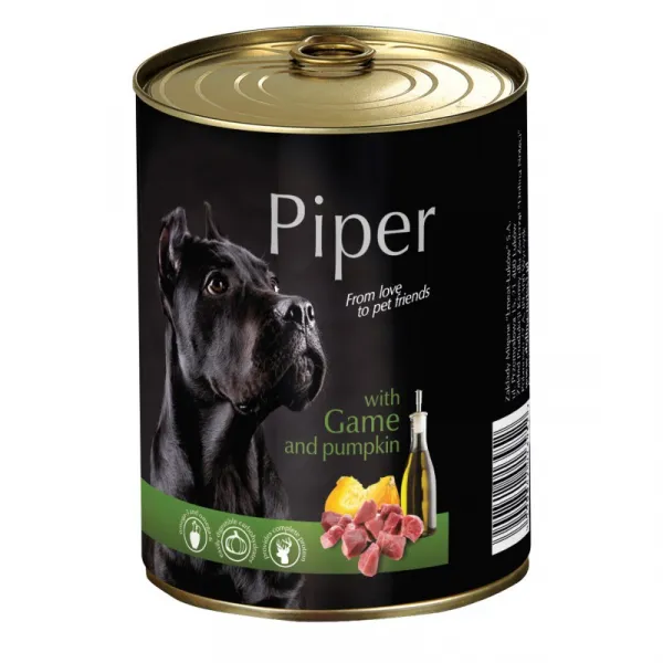 Piper with game and pumpkin -Консервирана храна за пораснали кучета с месо от дивеч и тиква, 4 броя х 400 гр.