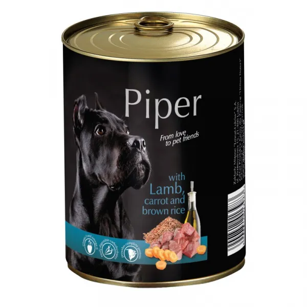 Piper with lamb and carrot -Консервирана храна за пораснали кучета с агнешко месо и моркови, 4 броя х 400 гр.