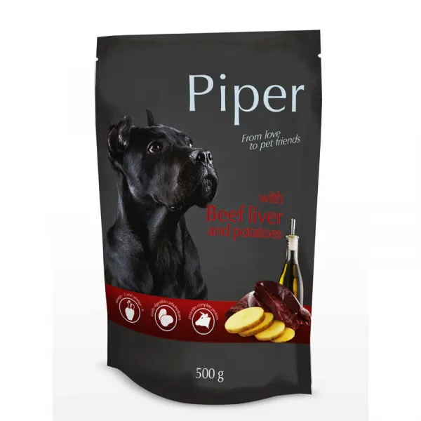 Piper with beef liver and potatoes - Пауч за пораснали кучета с телешки черен дроб и картофи, 3 броя х 500 гр.