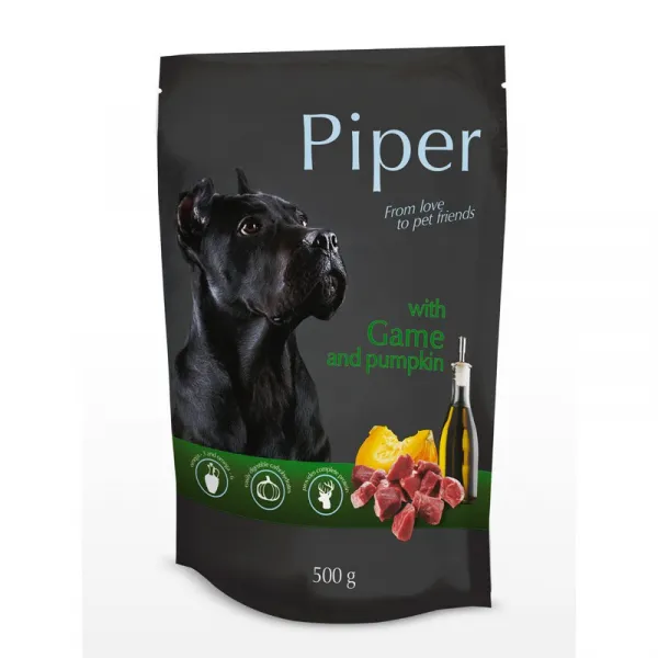 Piper with game and pumpkin - Пауч за пораснали кучета с месо от дивеч и тиква, 3 броя х 500 гр.