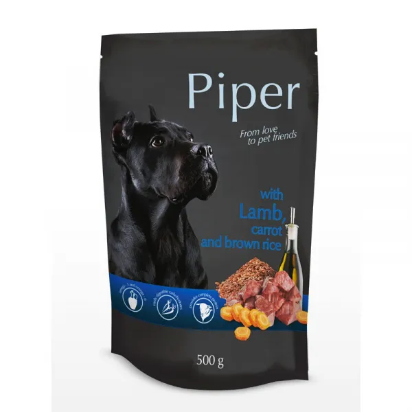 Piper with lamb and carrot - Пауч за пораснали кучета с агнешко месо и моркови, 3 броя х 500 гр.