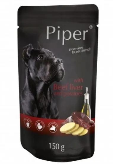 Piper Adult Beef Liver -Пауч за пораснали кучета с телешки дроб и картофи , с масло от ленено семе, 5 броя х 150 гр.