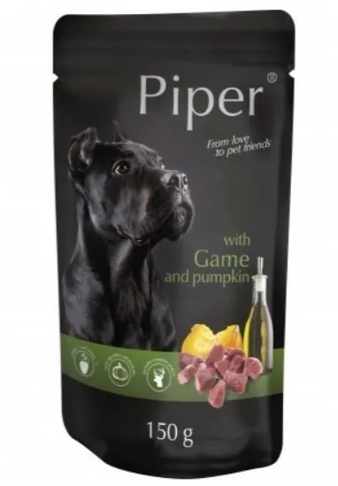 Piper Adult Game -Пауч за пораснали кучета с дивеч и тиква , с масло от ленено семе, 5 броя х 150 гр.