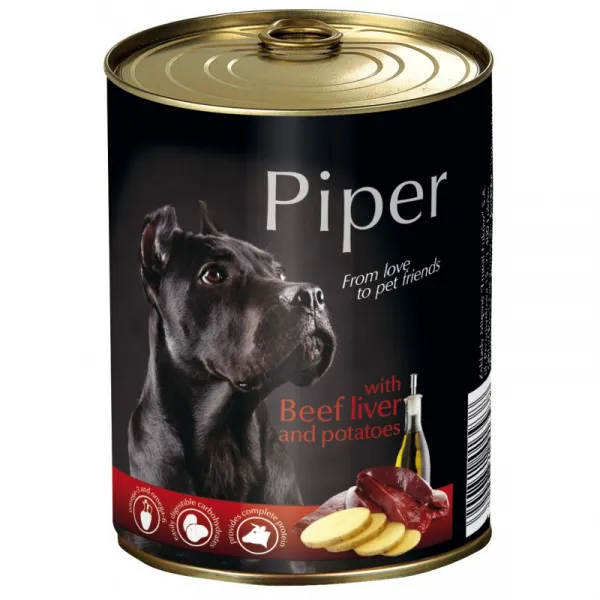 Piper with beef liver and potatoes -Консервирана храна за пораснали кучета с телешки дроб и картофи, 2 броя х 800 гр.