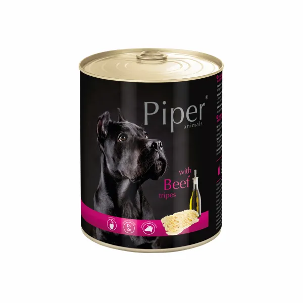 Piper with beef strip -Консервирана храна за пораснали кучета с говеждо шкембе, 2 броя х 800 гр.