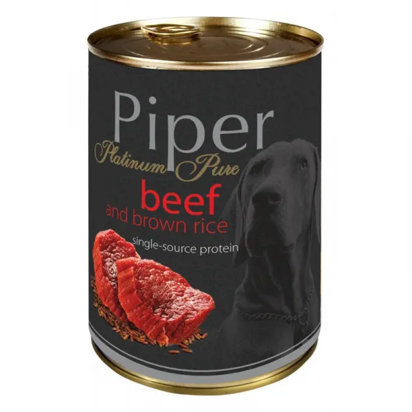 Piper Platinum Beef brown rice -Консервирана храна за кучета с чувствителна храносмилателна система с телешко и кафяв ориз, 3 броя х 400 гр.