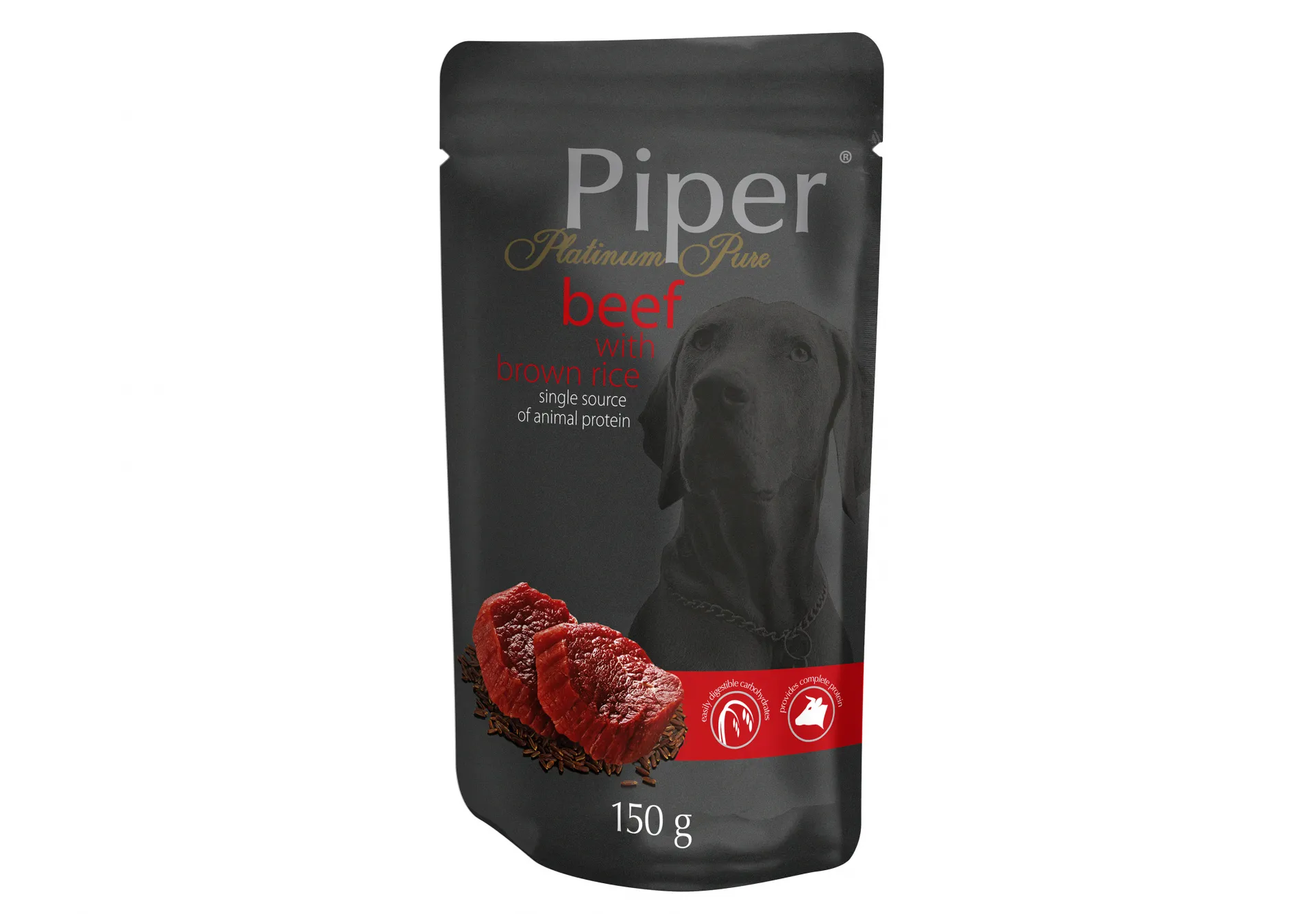 Piper Platinum Adult Beef -Пауч за кучета с чувствителна храносмилателна система с говеждо и кафяв ориз, 5 броя х 150 гр.