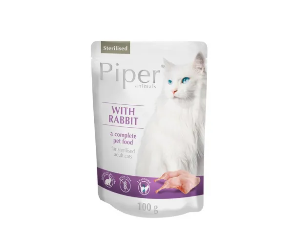 Piper Sterilised - Пауч за кастрирани котки със заешко месо, 5 броя х 100 гр.