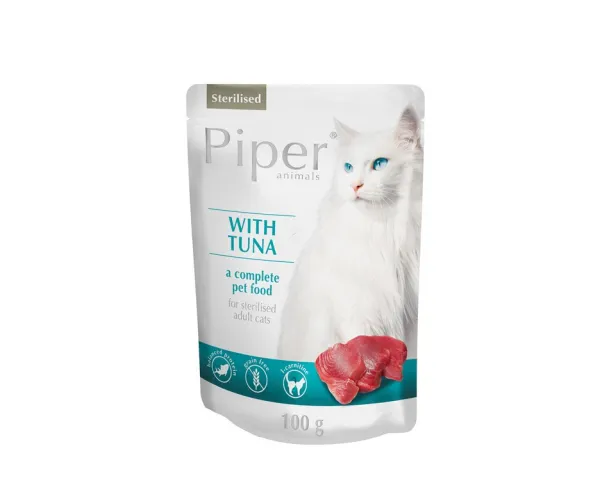 Piper cat tuna sterilised - Пауч за кастрирани котки с риба тон, 5 броя х 100 гр.