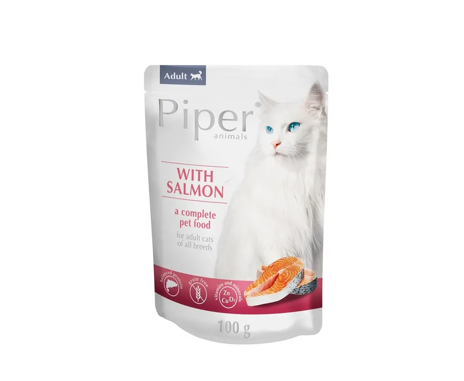 Piper cat Salmon - Пауч за подрастващи котенца със сьомга, 5 броя х 100 гр.