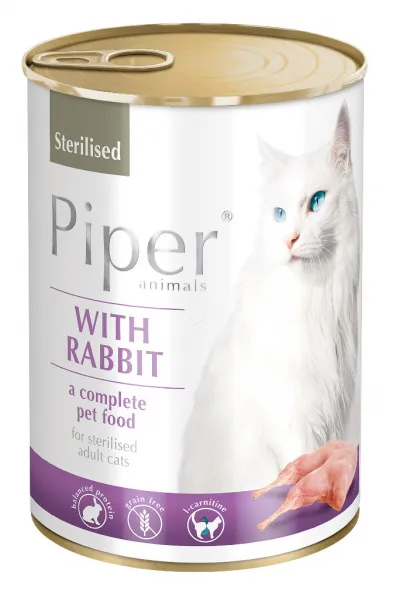 Piper Sterilised - Пауч за кастрирани котки със заешко месо, 3 броя х 400 гр.
