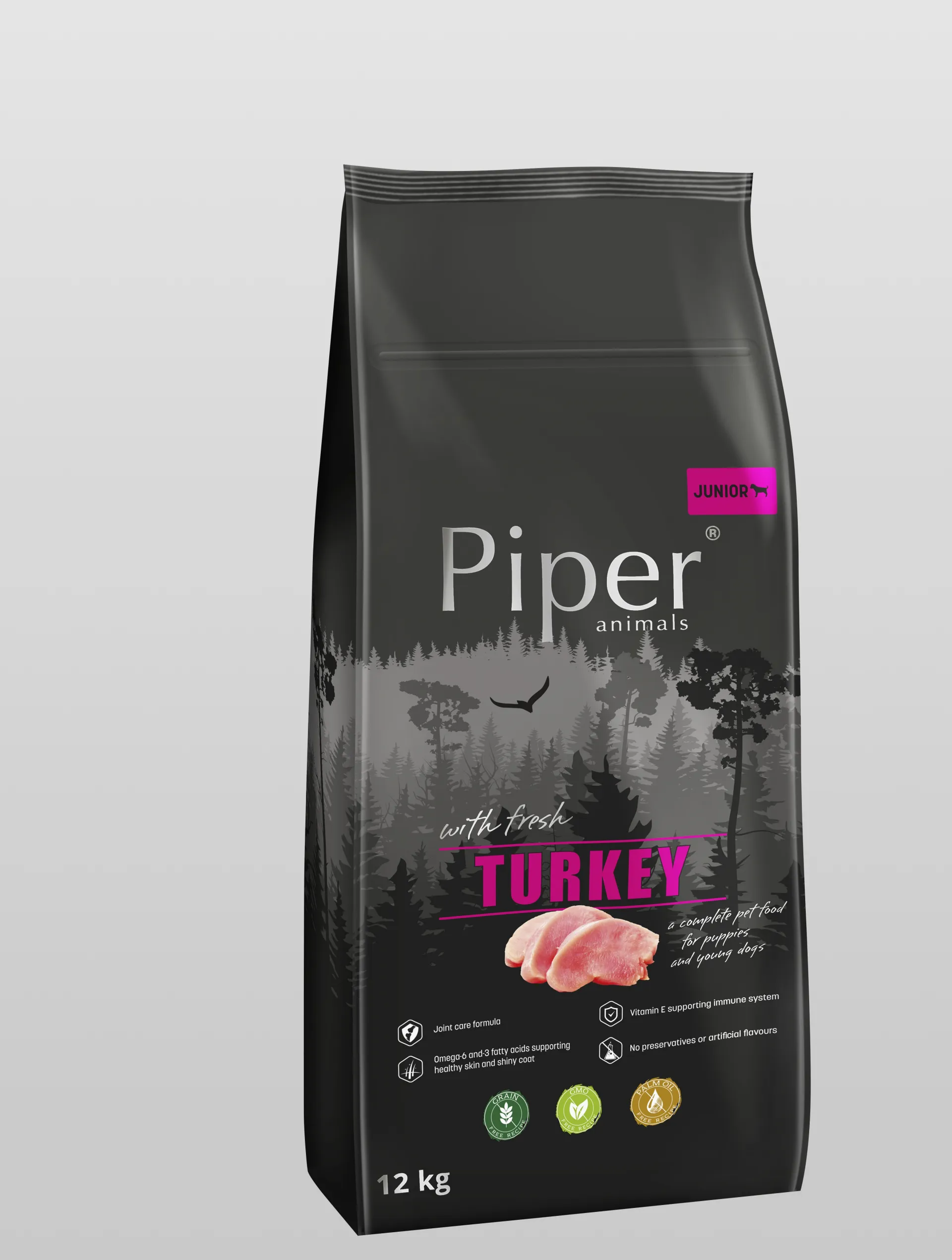 Piper Super Premium Junior Turkey - Пълноценна суха храна за подрастващи кученца със свежо пуешко месо 12 кг.