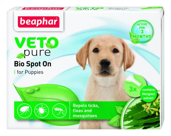 Beaphar Veto Pure Bio Spot On Puppy -Репелентни капки за малки кученца срещу бълхи,кърлежи,паразити 3 броя пипети