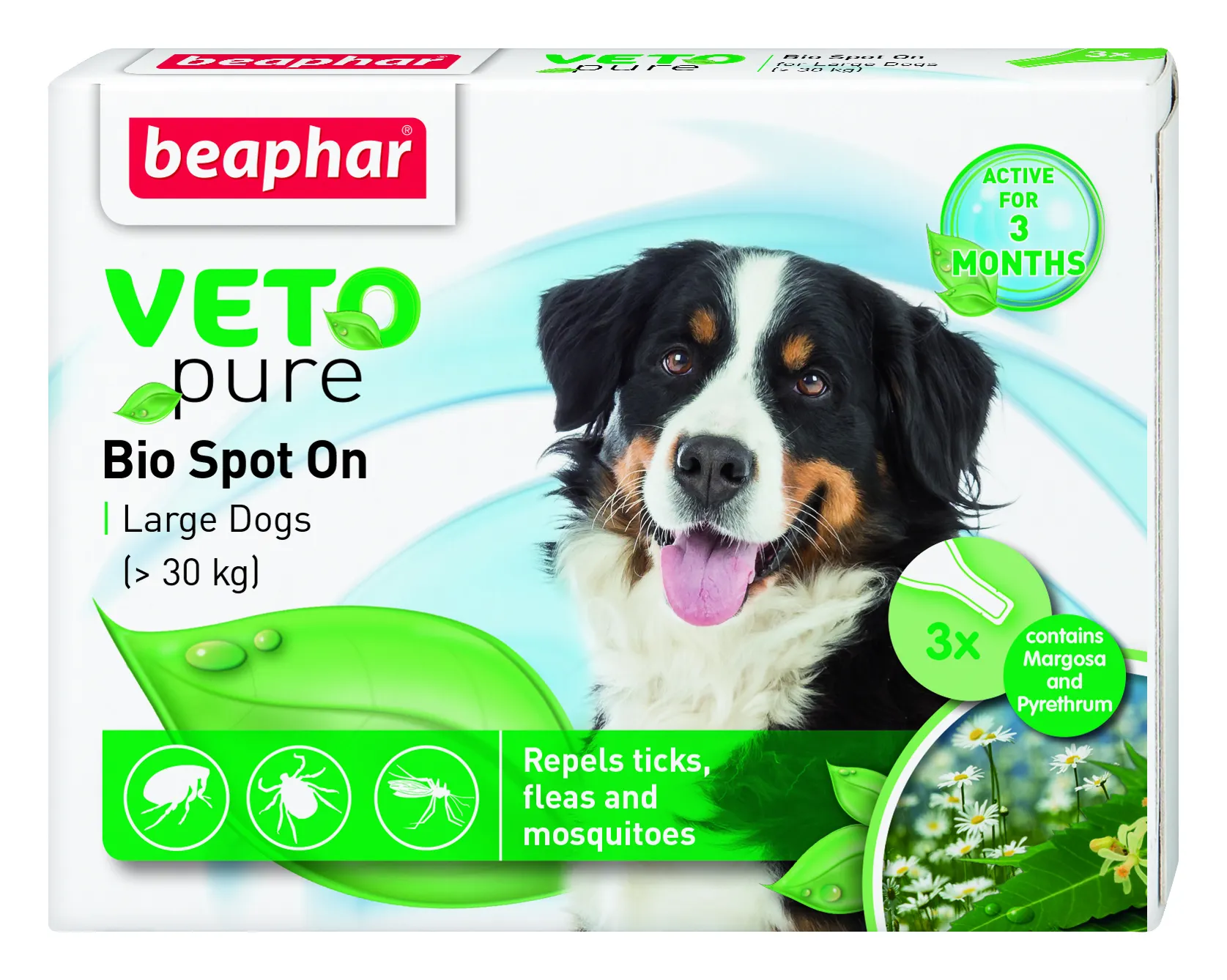 Beaphar Veto Pure Bio Spot On Dog - Репелентни капки против бълхи,кърлежи и насекоми за кучета от едри породи 3 броя