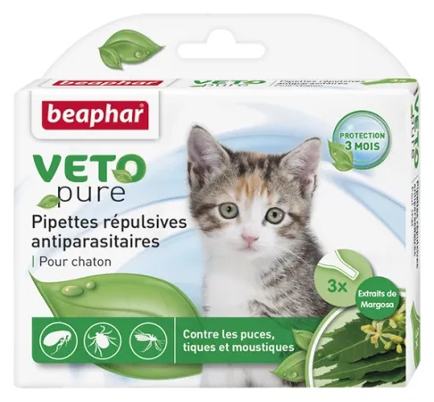 Beaphar Veto Pure Bio Spot On Kitten- Репелентни капки за малки котета против бълхи,кърлежи,комари на билкова основа 3 броя
