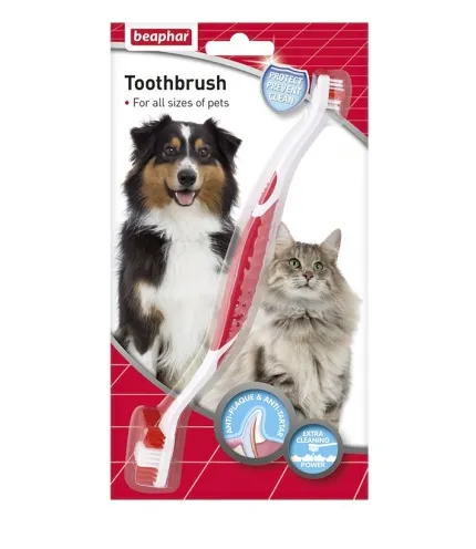 Beaphar - Ергономична четка за зъби за кучета и котки,двустранна