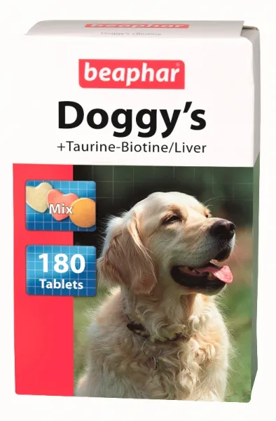 Beaphar Doggys Biotine Taurine Liver -Витаминно лакомство с биотин, таурин и дроб, за кучета от 1 до 7 години, 2 пакета по 180 таблетки