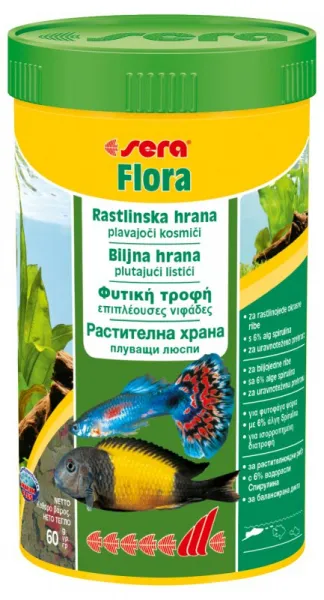 Sera флора Nature  - Натурална храна за растителноядни рибки, със спирулна 100 мл.