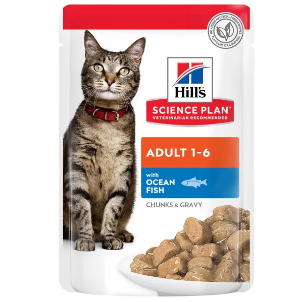 Hill's Science Plan Feline Adult пауч с телешко – малки късчета в сос Грейви за зрели котки 1-6 години 12 пауча по 0.085 гр 1.020 кг.