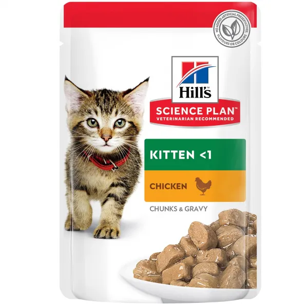 Hill’s  Science Plan Kitten пауч с пилешко – Пълноценна храна за котенца до 1 год. и за бременни/кърмещи котки. 12 пауча по 0.085 1020 кг. 1