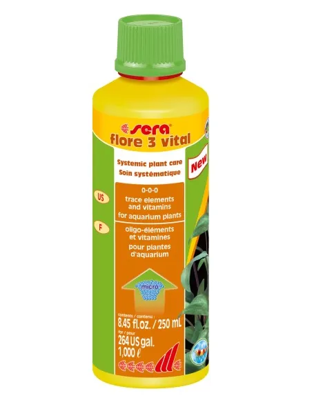 Sera Flore 3 vital -Подсилваща течна добавка ,източник на микроелементи и витамини за аквариумни растения 250 мл.