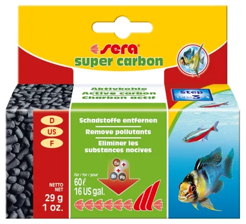 Sera - Aктивен въглен,aбсорбира токсичните и оцветяващи вещества, осигурява кристално чиста вода 35 гр. 1