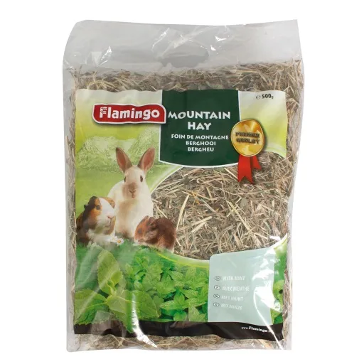 Karlie Flamingo - Планинско сено с мента,хранителна добавка за зайчета, морски свинчета и други малки животни 500 гр.