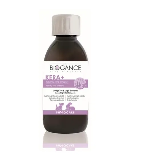 Biogance Kera Plus -Хранителна добавка за кучета за здрава и красива козина, възстановяване на блясъка на сухa и матова козина 200 мл.