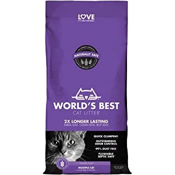 World's Best Cat Lavender Scented Multiple cat litter - Най добрата котешка тоалетна за Вашият дом с аромат на лавандула,биоразградима 3.18 кг.  1