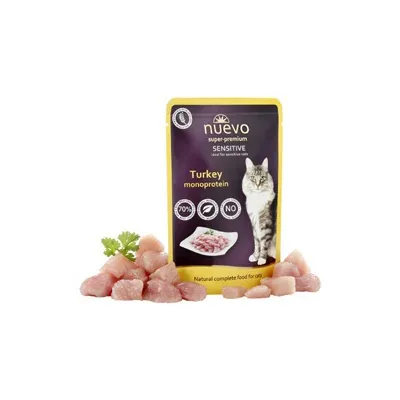 Nuevo Cat Turkey Sensitive - Пауч с пуешко месо, за котки с хранителни и кожни алергии - 5 броя х 85 гр.