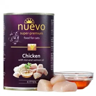 Nuevo Cat Chicken  -Консервирана храна с пилешко месо и ориз, за подрастващи котки  - 5 броя х 200 гр.