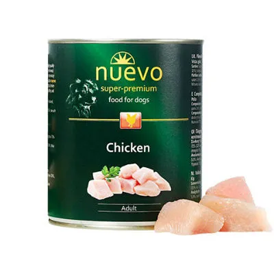 Nuevo Dog Chicken - Консервирана храна за израснали кучета с пилешко месо, 3 броя х 400 гр.