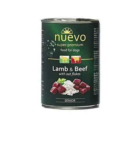 Nuevo Senior-Консервирана храна с агне, говеждо и овесени ядки за кучета над 6 години, 3 броя х 400 гр.