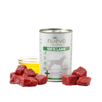 Nuevo Dog Sensitive Lamb - Консервирана храна за кучета с агнешко месо,подходяща при алергии или стомашни проблеми, 3 броя х 400 гр.
