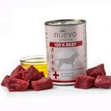 Nuevo Dog Sensitive Beef - Консервирана храна за кучета с телешко месо при стомашни проблеми или алергии, 3 броя х 400 гр.