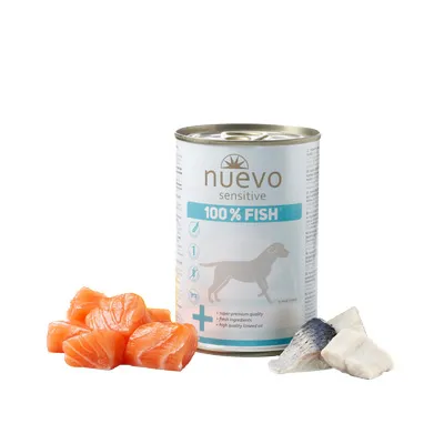 Nuevo Dog Sensitive Fish - Консервирана храна за кучета с риба,при алергии или стомашни проблеми, 3 броя х 400 гр.