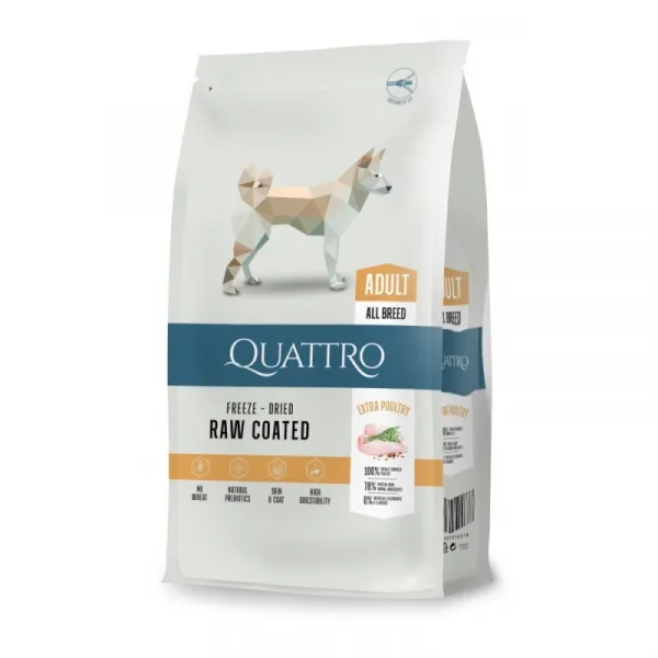 Quattro Adult Poultry All Breed -Пълноценна суха храна за израснали кучета от всички породи с птиче месо 12 кг.