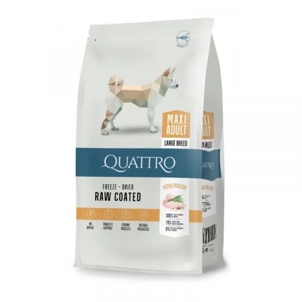 Quattro Maxi Adult Poultry -Пълноценна суха храна за израснали кучета от големи породи с птиче месо 12 кг.