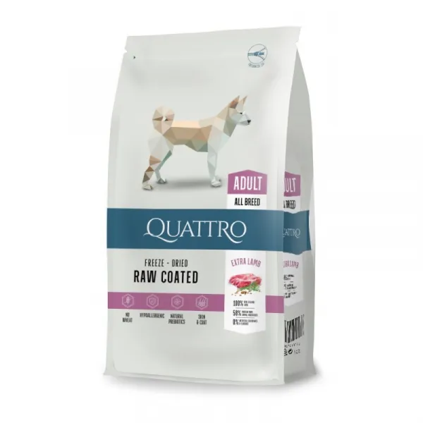 Quattro Adult Lamb All Breed -Пълноценна суха храна за израснали кучета от всички породи с агнешко месо 12 кг.